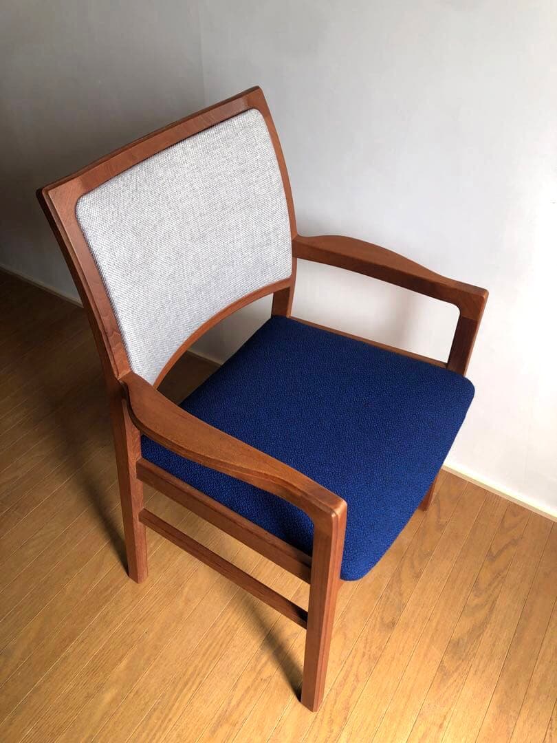 日田工芸 チーク無垢材 アームチェア① 生地新調 デスクチェア 工芸椅子