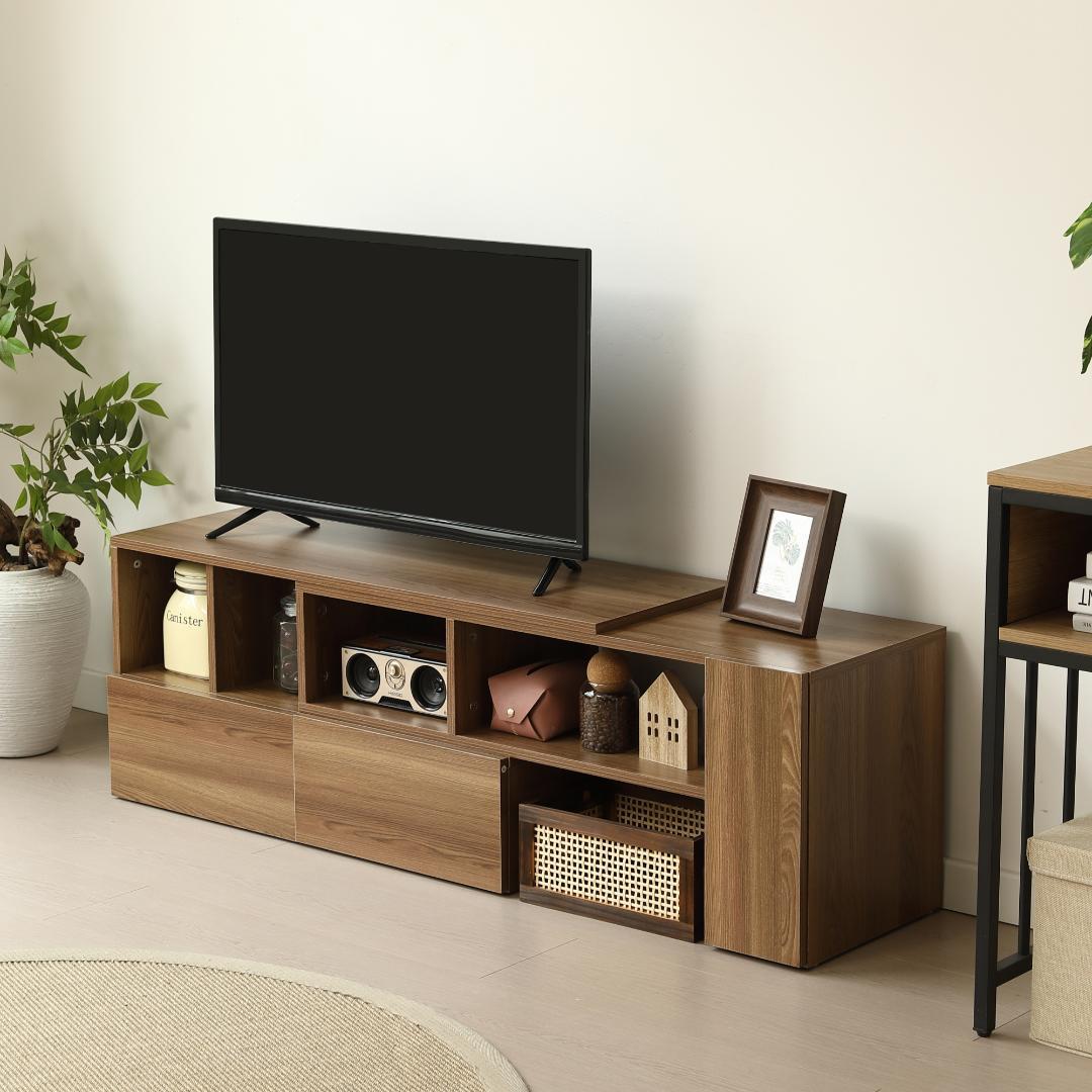 大人気！テレビ台 ローボード 収納 伸縮自由 幅95～169cmBrown