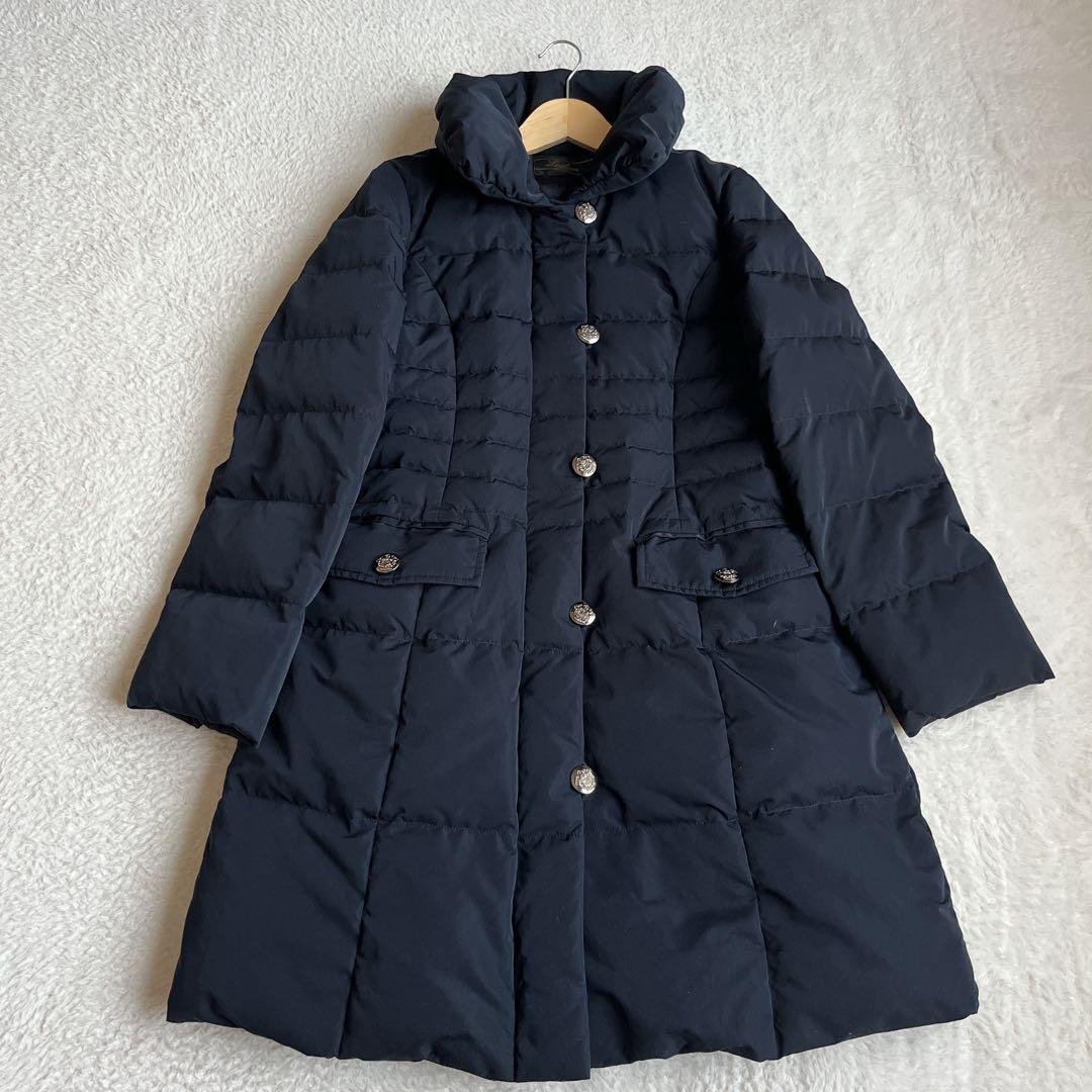 レリアン Leilian ダウンコート 濃紺 9号 上質 比翼 ロング 近年