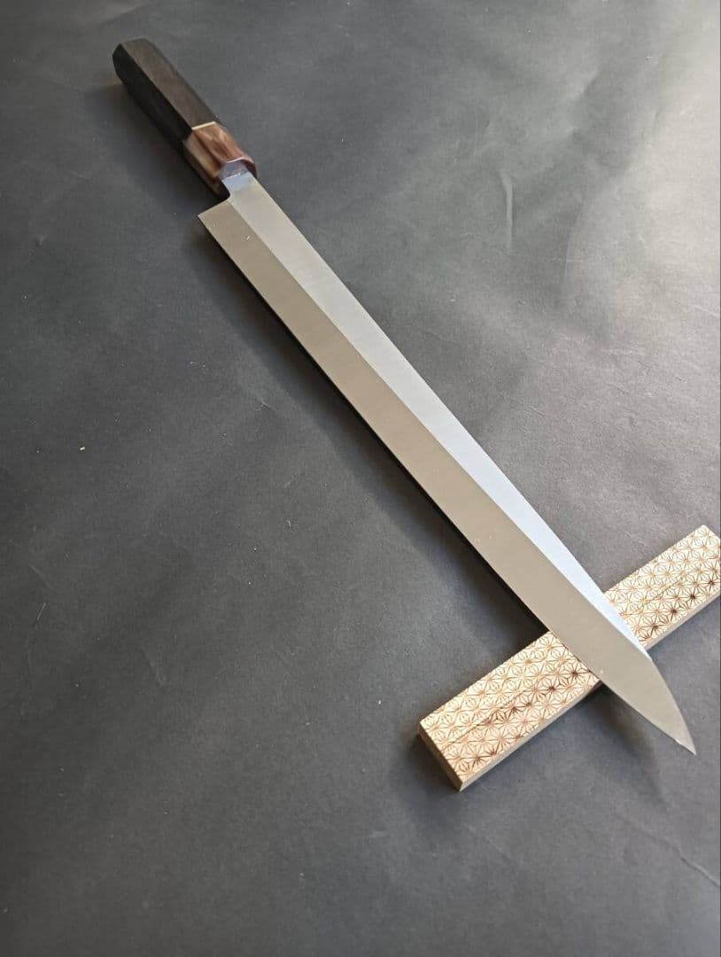 尺寸ステン本焼V金10号柳刃包丁300mm 高級黒檀白水牛八角柄